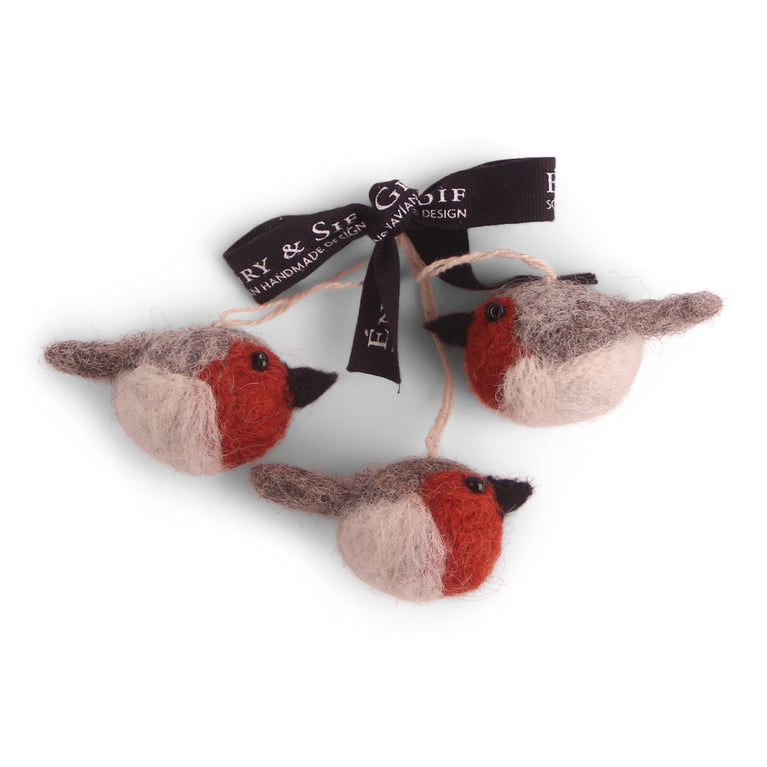 Set aus 3 kleinen Rotkehlchen / Vögelchen - Anhänger (Gry & Sif)