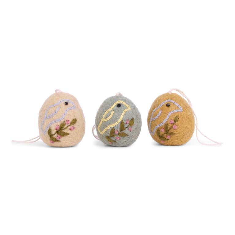 Ostereier aus Filz mit Stickerei, Ostern-Deko - 3 Stück - Anhänger Filz (Gry & Sif)