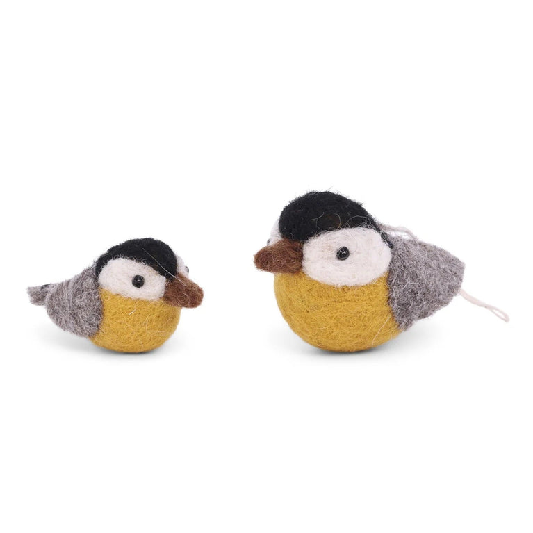 Set aus 2 gelb/grauen Vögelchen - Anhänger (Gry & Sif)