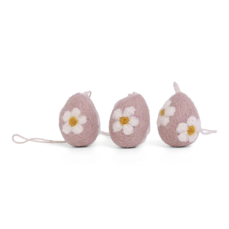 Ostereier aus Filz mit Blümchen, Ostern-Deko - 3 Stück - Anhänger Filz (Gry & Sif)