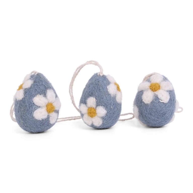 Ostereier aus Filz mit Blümchen, Ostern-Deko - 3 Stück - Anhänger Filz (Gry & Sif)