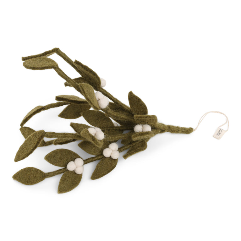 grüner Mistel-Zweig aus Filz mit Beeren (1 Stück) - 25 cm (Gry & Sif)
