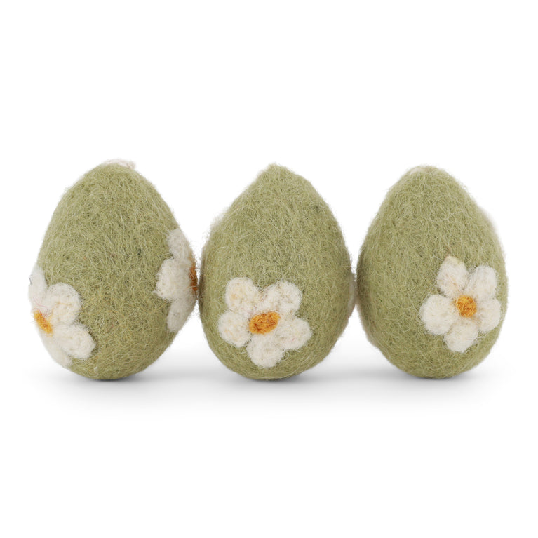 Ostereier aus Filz mit Blümchen, Ostern-Deko - 3 Stück - Anhänger Filz (Gry & Sif)