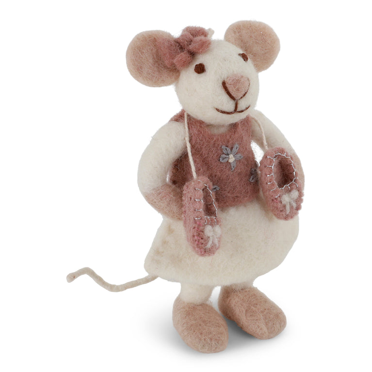 Weiße Ballerina Ballett Maus mit Schuhen und Schleife (12cm) - Anhänger (Gry & Sif)