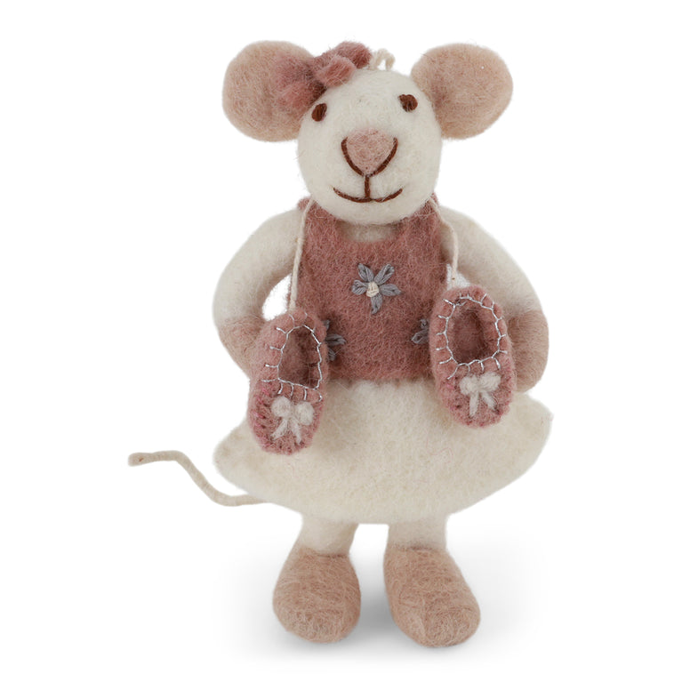 Weiße Ballerina Ballett Maus mit Schuhen und Schleife (12cm) - Anhänger (Gry & Sif)