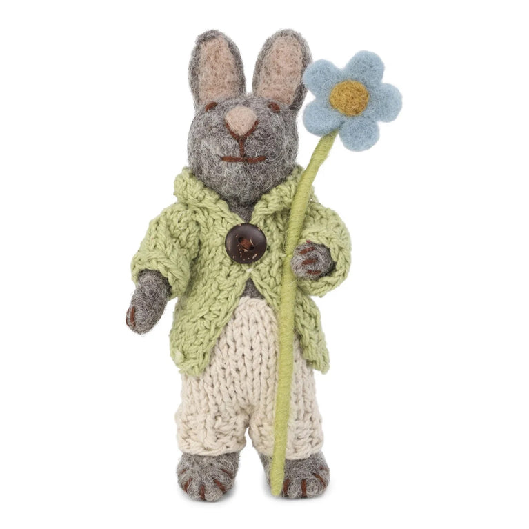 handgefilzter Osterhase Häschen mit Blume - Ostern Anhänger Filz (Gry & Sif)