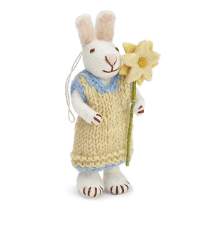 handgefilzter Osterhase Häschen mit Blume - Ostern Anhänger Filz (Gry & Sif)