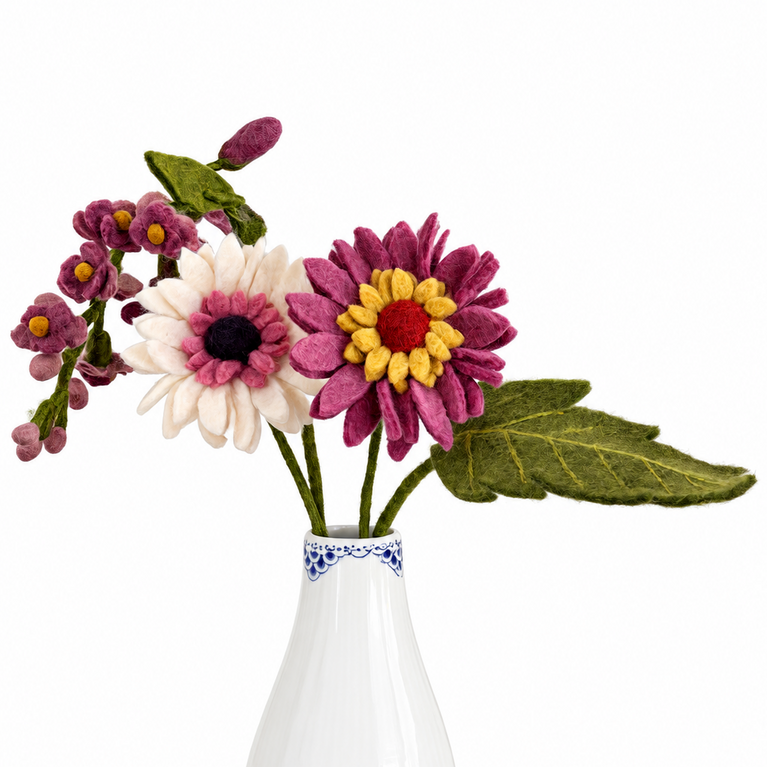 Blumenstrauß Filzblumen "Sommerstimmung (4er-Set)" aus Gerbera und Glyzinie (Gry & Sif)