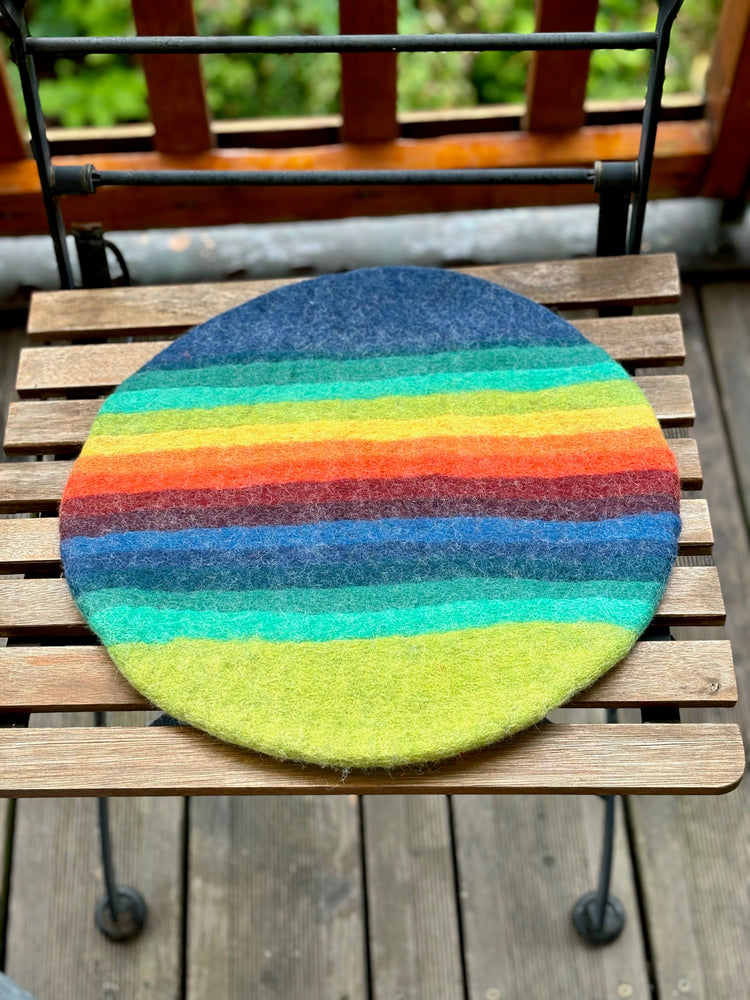 Flaches Regenbogen Sitzkissen (1,5cm) aus 100% Wolle, rund, Ø36cm, Stuhlkissen (Nepalaya) (Kopie)