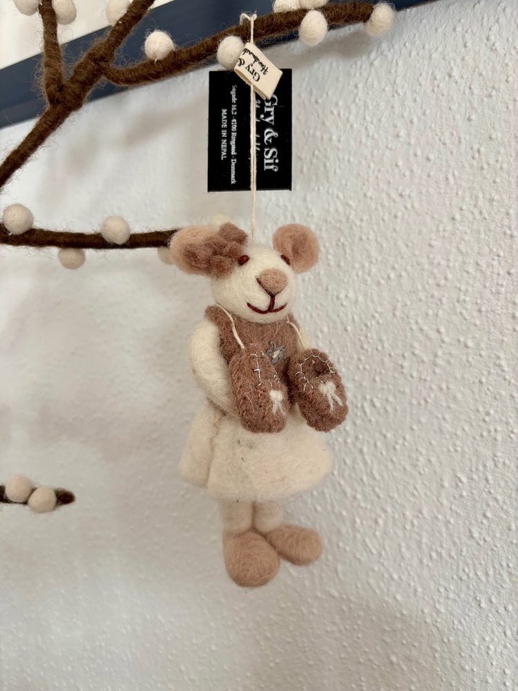 Weiße Ballerina Ballett Maus mit Schuhen und Schleife (12cm) - Anhänger (Gry & Sif)
