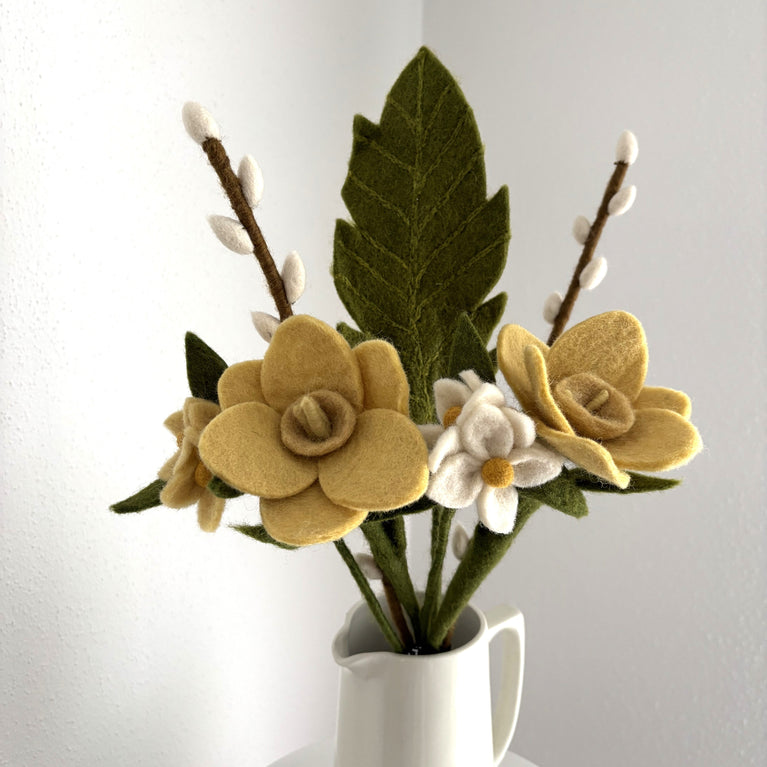 Blumenstrauß "gemischter Strauß Osterglocken" Filzblumen 7 Stück - (Gry & Sif)