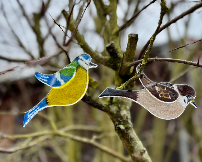 Singvögel Vögel (Rotkehlchen, Fink, Meise, Spatz) aus Glas - Anhänger (W8zig)