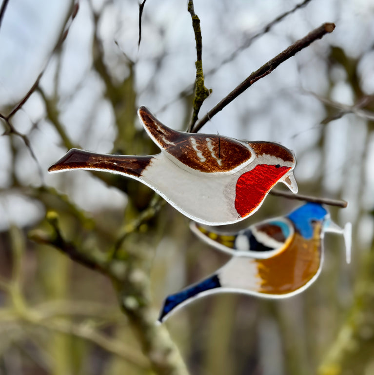 Singvögel Vögel (Rotkehlchen, Fink, Meise, Spatz) aus Glas - Anhänger (W8zig)