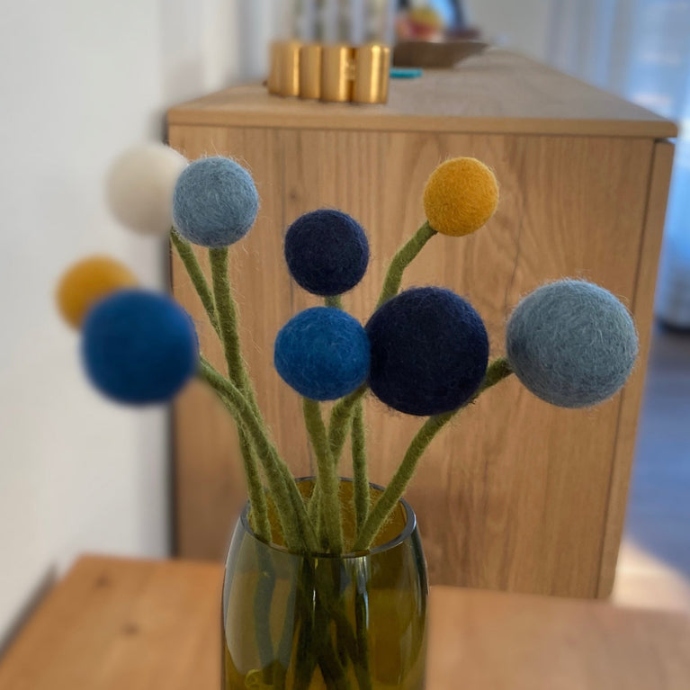 Blumenstrauß "kleiner Blumengruß blau" Filzblumen 9 Stück - (Gry & Sif)