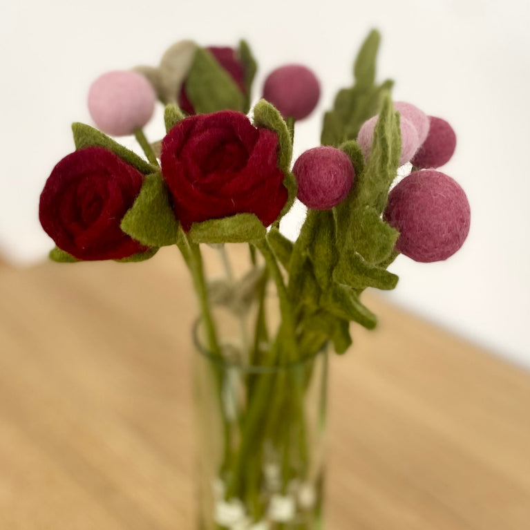 Blumenstrauß "Rosenrot dunkel" Filzblumen 13 Stück - (Gry & Sif)