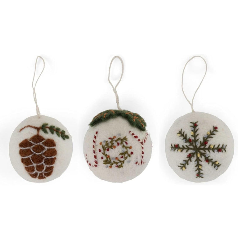 bestickte Christbaumkugeln (Ø 6cm) Kugeln für den Weihnachtsbaum - Filz Anhänger (Gry & Sif)