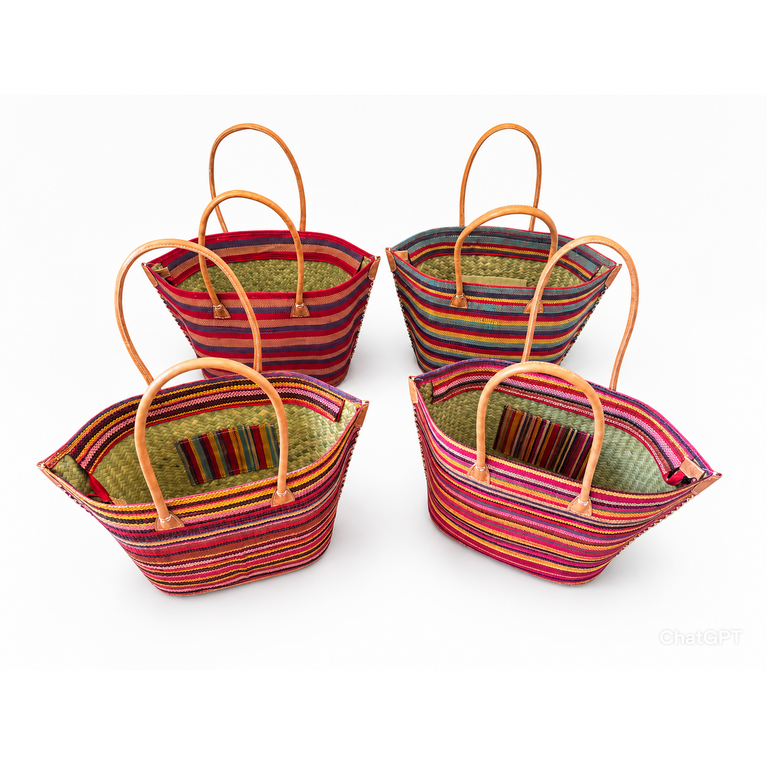 Korbtasche LAKATO - KEIN FILZ!! - bunter Korb , Raphia/Bast (B45 x H27x T15cm) (Globo Fair Trade Partner)