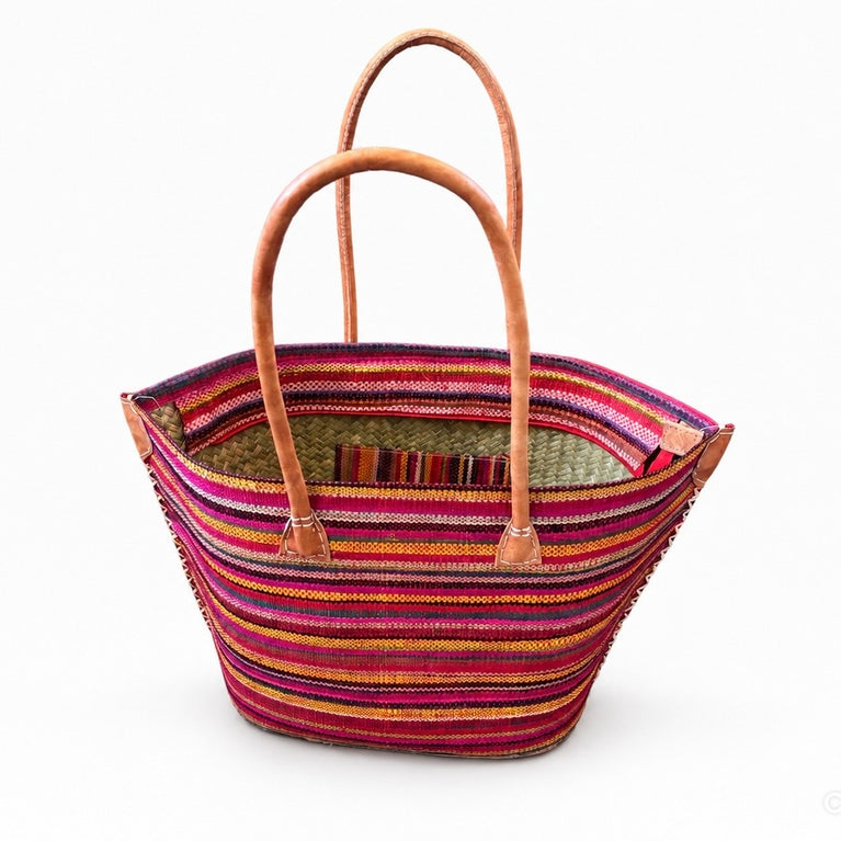 Korbtasche LAKATO - KEIN FILZ!! - bunter Korb , Raphia/Bast (B45 x H27x T15cm) (Globo Fair Trade Partner)