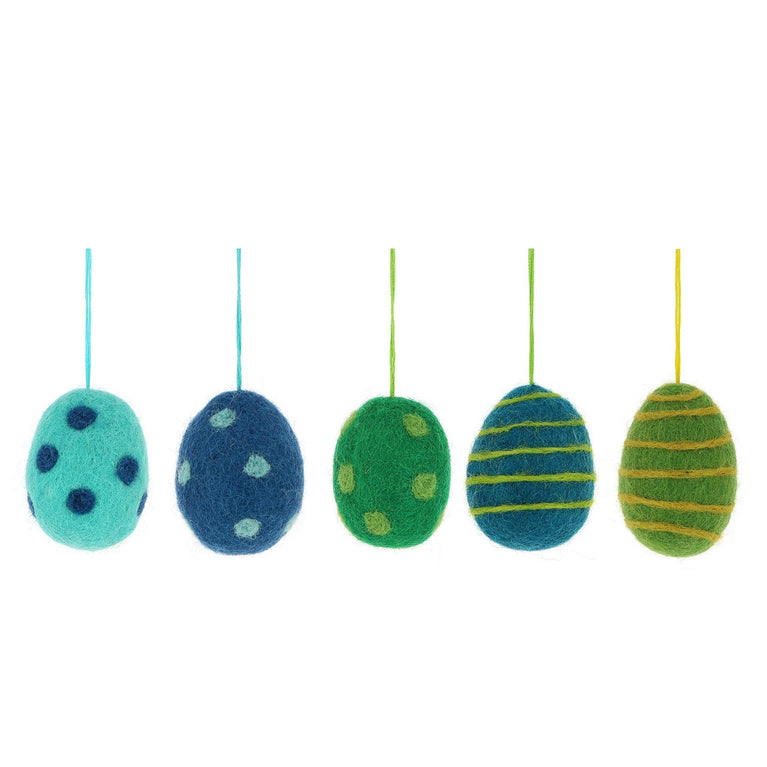 große Ostereier Set (5 Stück / 6,5cm) blau-grün / orange-gelb, Filz, Ostern-Deko - Anhänger (Globo Fair Trade)