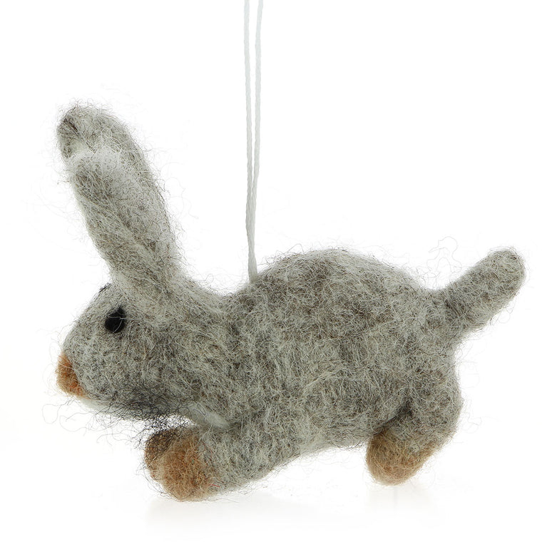 Figur Hase Schneehase Osterhase weiß, gelb und grau, Filz, Ostern-Deko - 1 Stück - Anhänger (Globo Fair Trade)