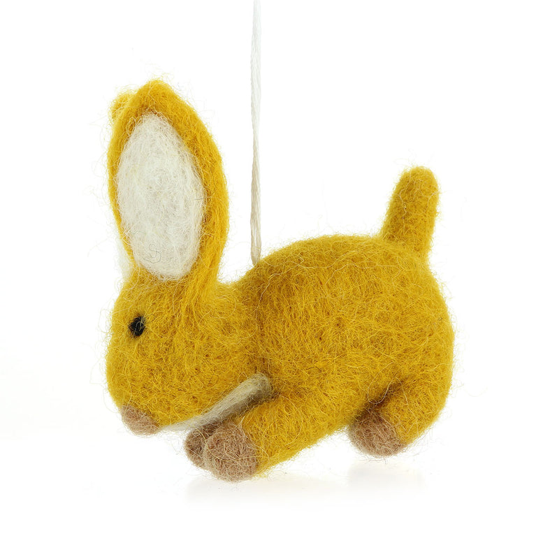 Figur Hase Schneehase Osterhase weiß, gelb und grau, Filz, Ostern-Deko - 1 Stück - Anhänger (Globo Fair Trade)