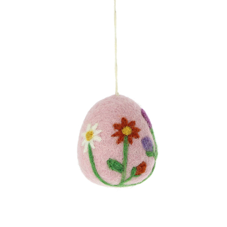 große Ostereier (1 Stück / 6,5cm) mit Blumen, Filz, Ostern-Deko - Anhänger (Globo Fair Trade)