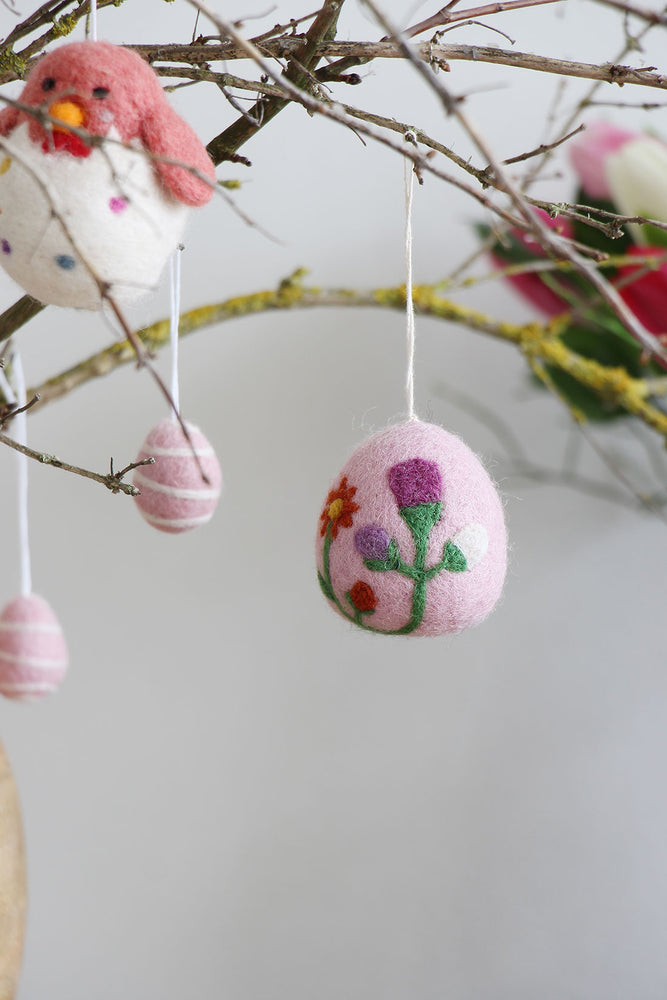 große Ostereier (1 Stück / 6,5cm) mit Blumen, Filz, Ostern-Deko - Anhänger (Globo Fair Trade)