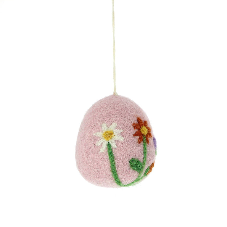 große Ostereier (1 Stück / 6,5cm) mit Blumen, Filz, Ostern-Deko - Anhänger (Globo Fair Trade)