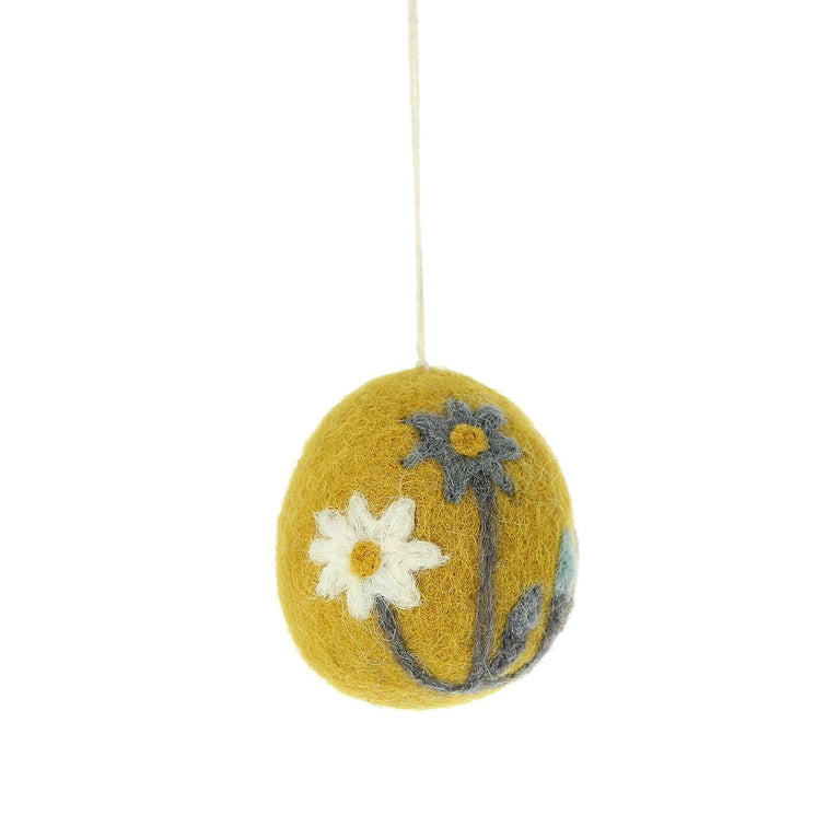 große Ostereier (1 Stück / 6,5cm) mit Blumen, Filz, Ostern-Deko - Anhänger (Globo Fair Trade)