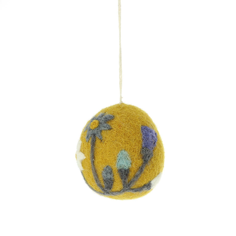 große Ostereier (1 Stück / 6,5cm) mit Blumen, Filz, Ostern-Deko - Anhänger (Globo Fair Trade)