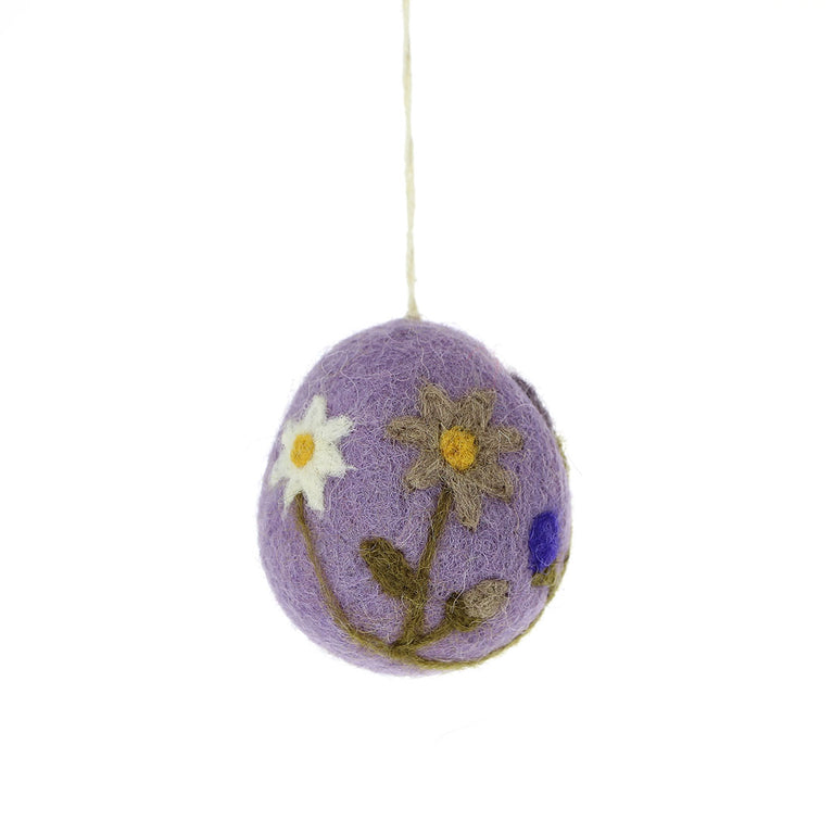 große Ostereier (1 Stück / 6,5cm) mit Blumen, Filz, Ostern-Deko - Anhänger (Globo Fair Trade)