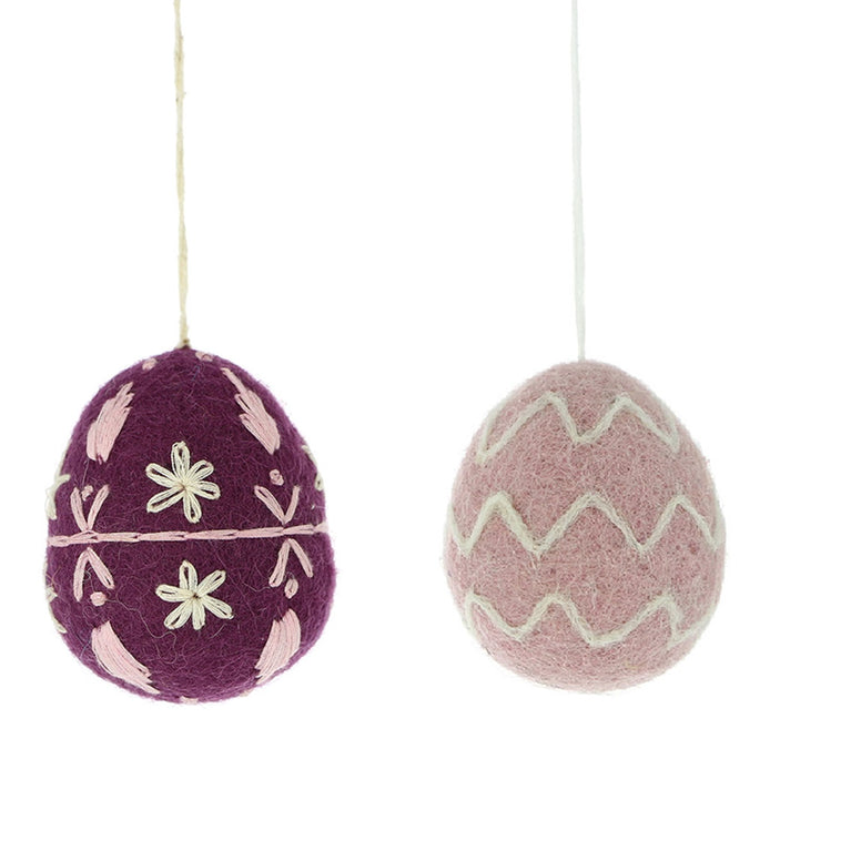 große Ostereier Set (2 Stück / 6,5cm) türkis-hellblau / magenta-rosa, Filz, Ostern-Deko - Anhänger (Globo Fair Trade)