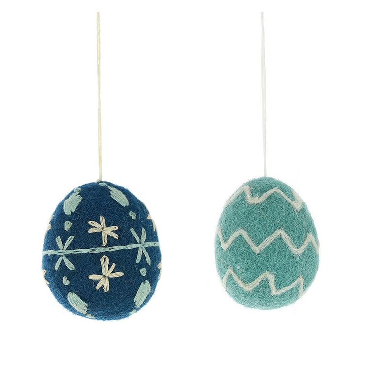 große Ostereier Set (2 Stück / 6,5cm) türkis-hellblau / magenta-rosa, Filz, Ostern-Deko - Anhänger (Globo Fair Trade)