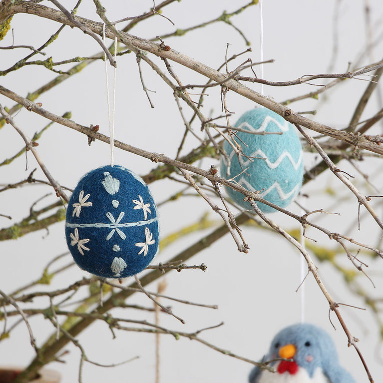 große Ostereier Set (2 Stück / 6,5cm) türkis-hellblau / magenta-rosa, Filz, Ostern-Deko - Anhänger (Globo Fair Trade)