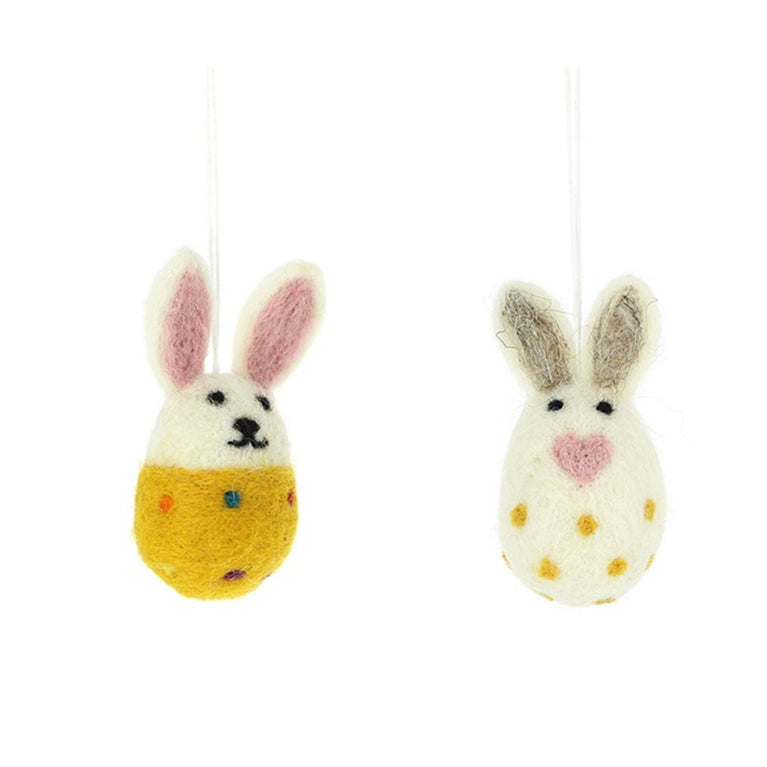 Hase Osterhase (7cm - 1 oder 2 Stück) aus Filz mit Punkten Ostern Ostereier Osterdeko - Anhänger (Globo Fair Trade)
