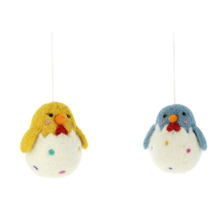 Küken (7cm) aus Filz blau/gelb mit Punkte Ostern Ostereier Osterdeko (2er Set)- Anhänger (Globo Fair Trade)