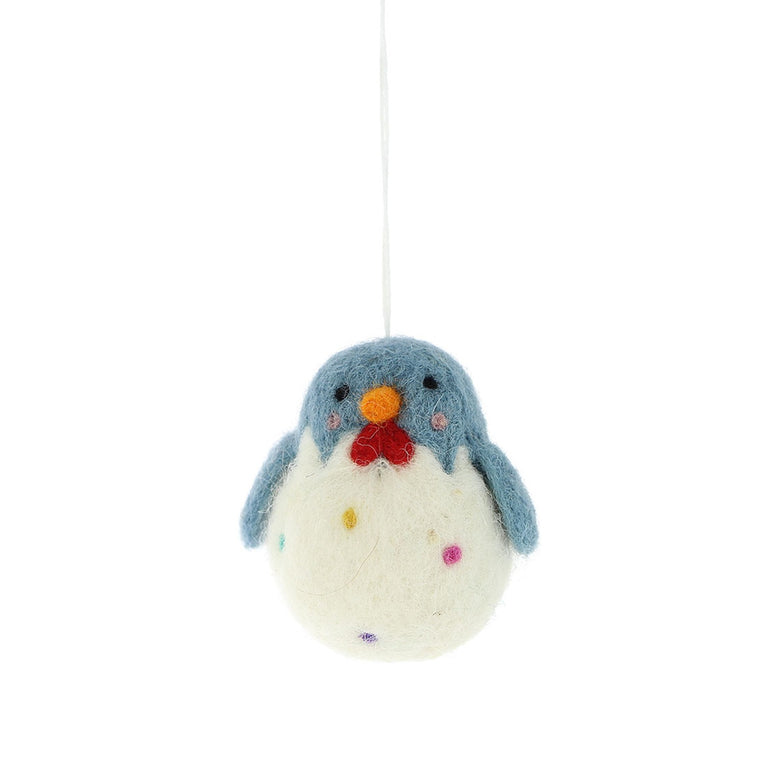 Küken (7cm) aus Filz blau/gelb mit Punkte Ostern Ostereier Osterdeko (2er Set)- Anhänger (Globo Fair Trade)