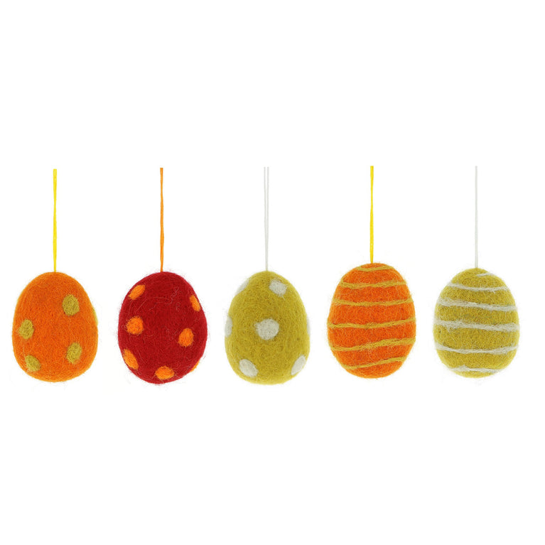 große Ostereier Set (5 Stück / 6,5cm) blau-grün / orange-gelb, Filz, Ostern-Deko - Anhänger (Globo Fair Trade)
