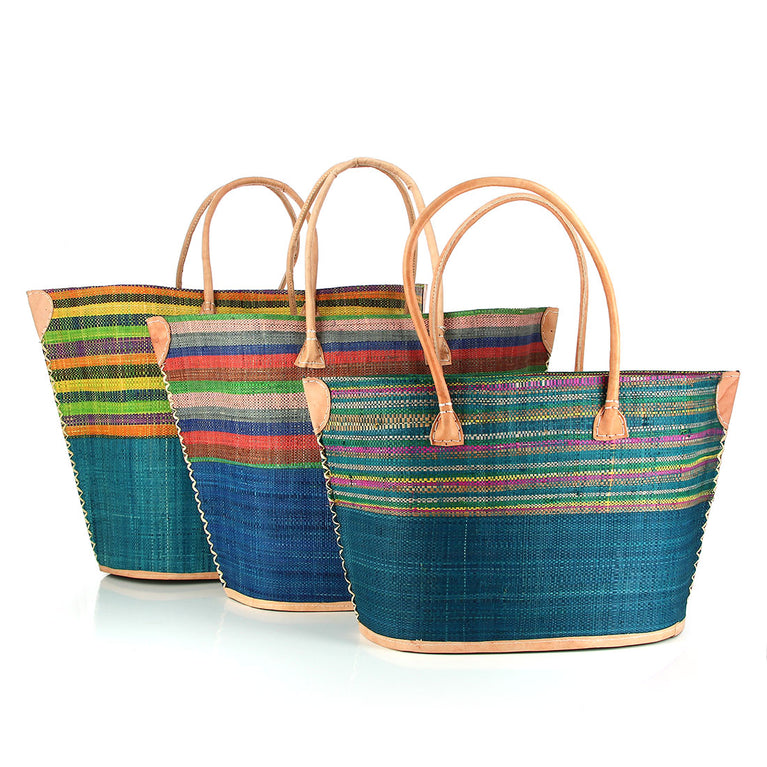 Korbtasche IVATO - KEIN FILZ!! - bunter Korb , Raphia/Bast (B45 x H27x T15cm) (Globo Fair Trade Partner)
