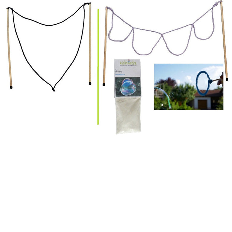 2 Paar Riesenseifenblasen Stäbe (50cm: Loop / Multi) + 10L Pulver Seifenblasenlösung
