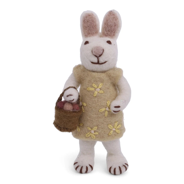 Weißer Osterhase Filz mit Anzug oder Kleid & Korb - Ostern Anhänger Filz (Gry & Sif)