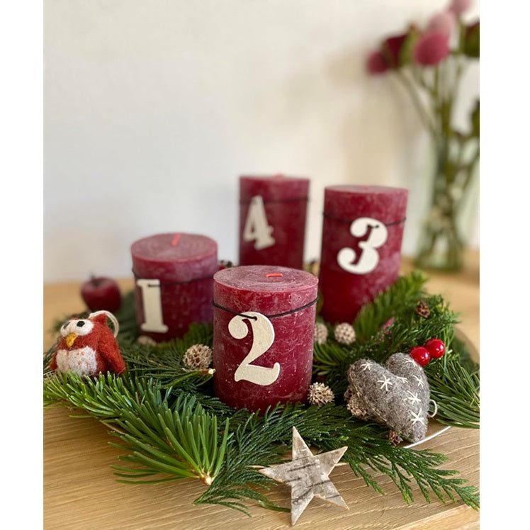 Adventskranz Zahlen 1, 2, 3, 4 aus recyceltem Holz für Kerzen (OOhh)