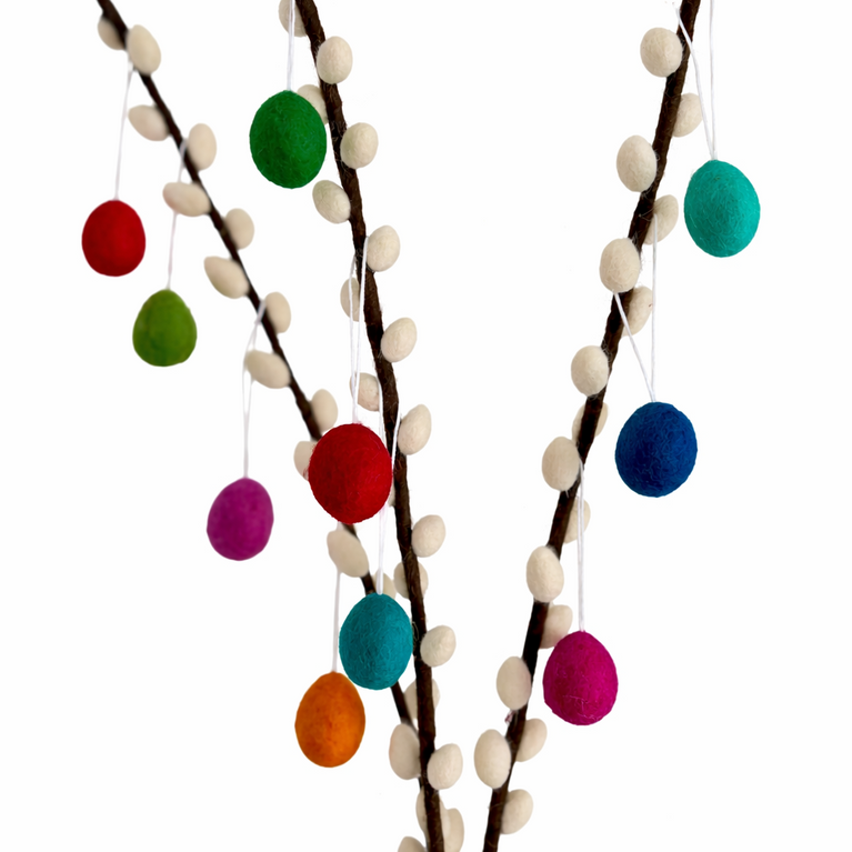 kleine bunte Ostereier Set (10 Stück / 2cm), Filz, Ostern-Deko - Anhänger (Globo Fair Trade)