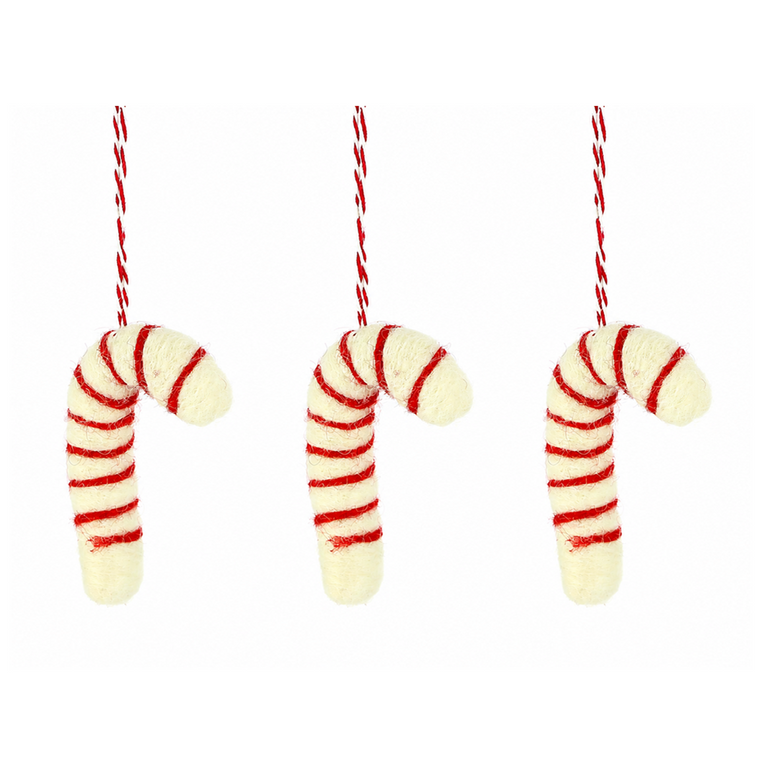 Zuckerstangen aus Filz (3er Set) Anhänger Weihnachten Deko (Globo Fair Trade)
