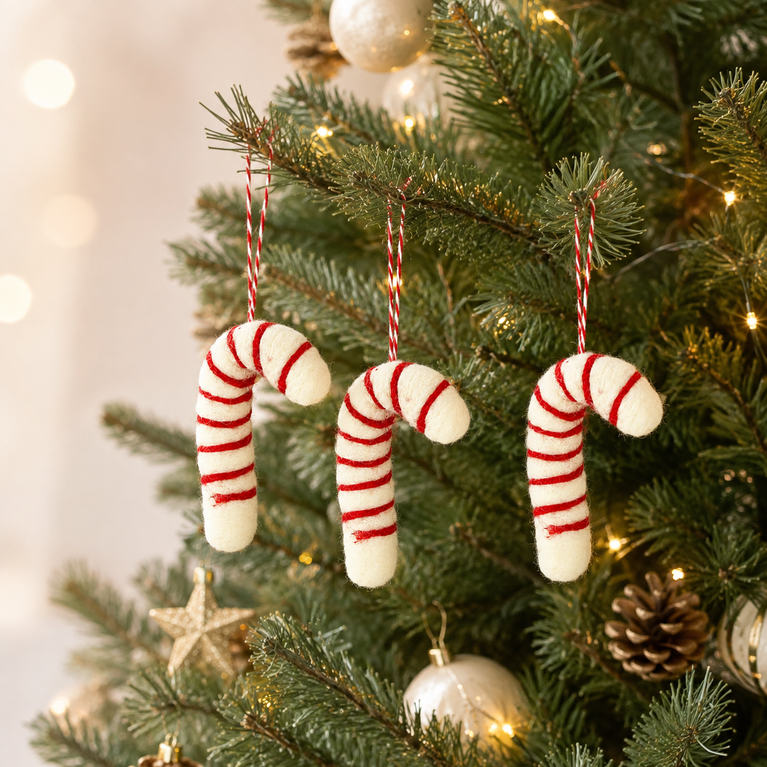Zuckerstangen aus Filz (3er Set) Anhänger Weihnachten Deko (Globo Fair Trade)