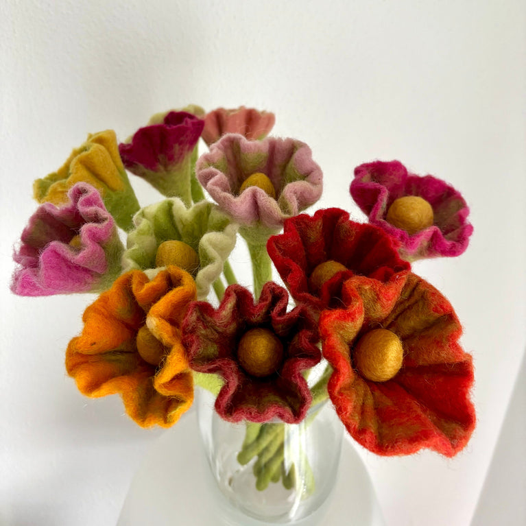 Mohnblumen-Strauß Fantasieblumen aus Filz (12 Stück) - Filzblumen (GLOBO Fair Trade Partner)