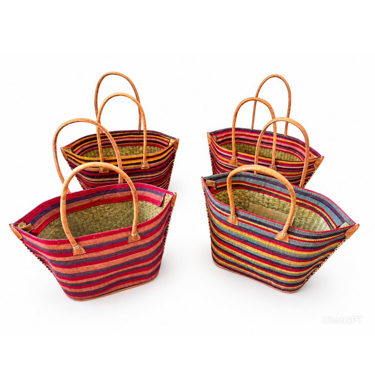 Korbtasche LAKATO - KEIN FILZ!! - bunter Korb , Raphia/Bast (B45 x H27x T15cm) (Globo Fair Trade Partner)