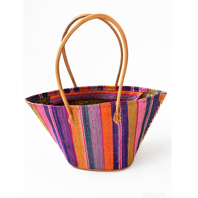 Korbtasche TANA - KEIN FILZ!! - bunter Korb , Raphia (B45 x H27x T15cm) (Globo Fair Trade Partner)