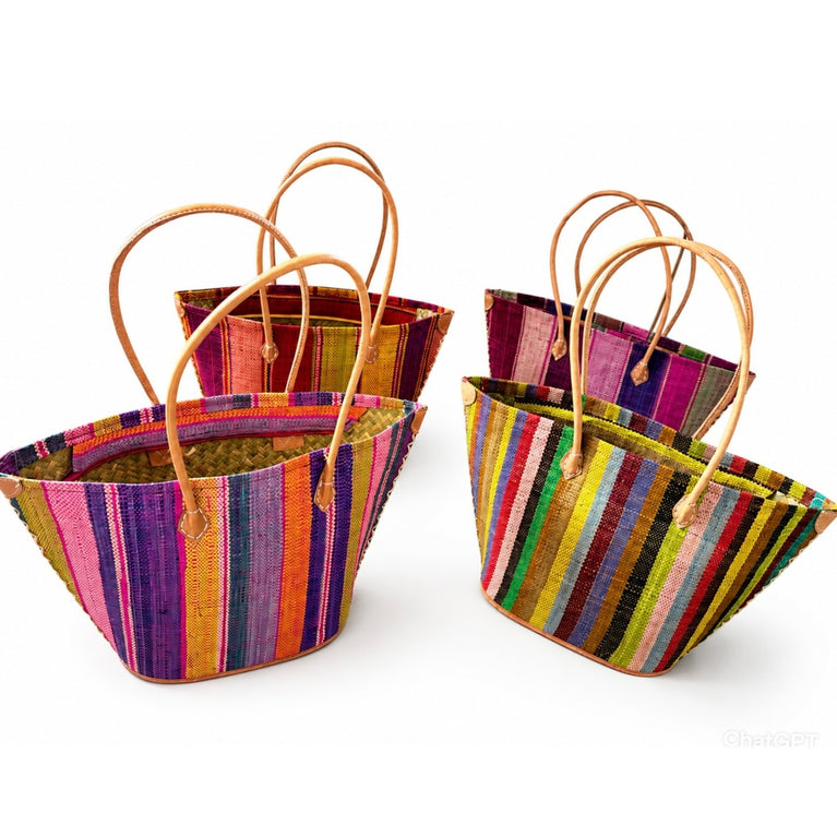 Korbtasche TANA - KEIN FILZ!! - bunter Korb , Raphia (B45 x H27x T15cm) (Globo Fair Trade Partner)