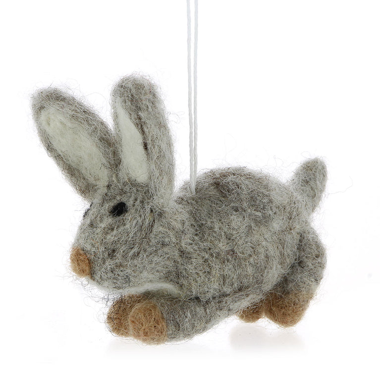 Figur Hase Schneehase Osterhase weiß und grau, Filz, Ostern-Deko - 1 Stück - Anhänger (Globo Fair Trade)